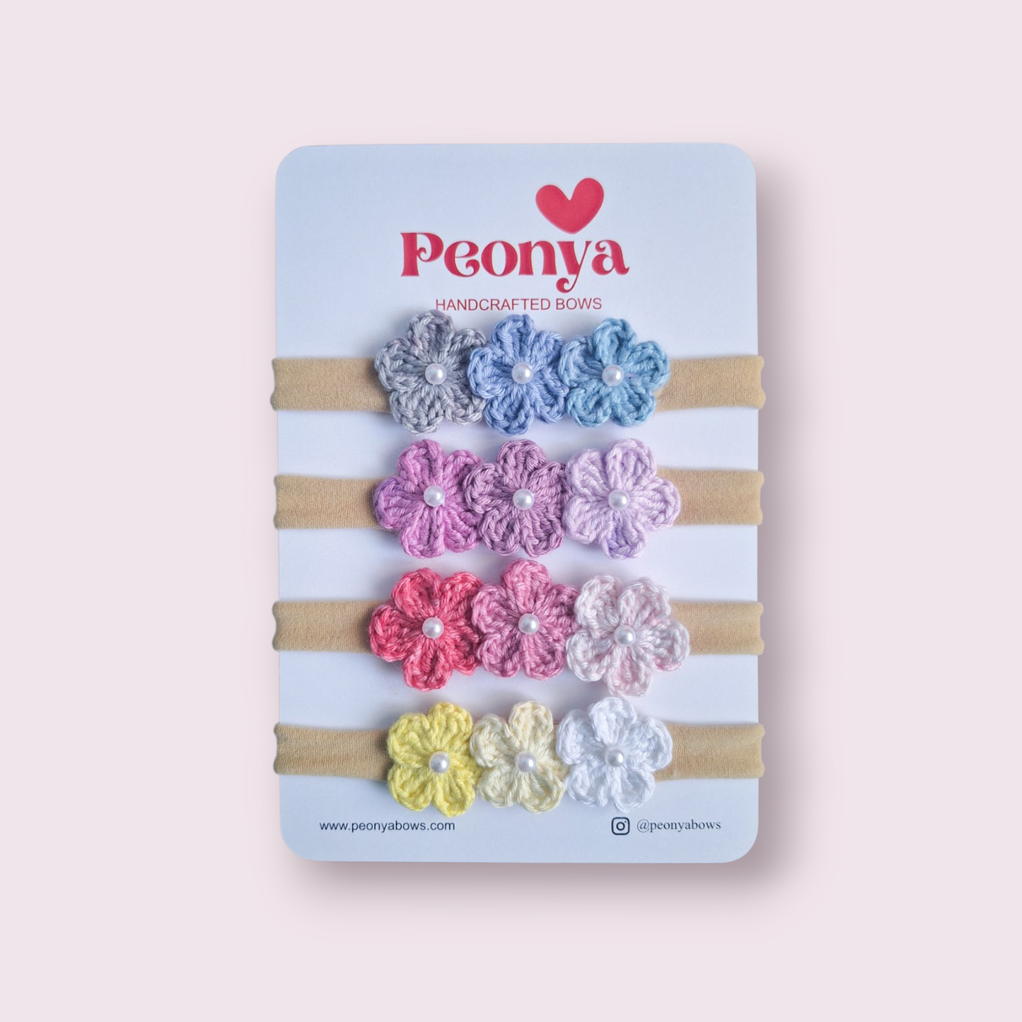 Set Florecitas Tejidas con Perla (Newborn)