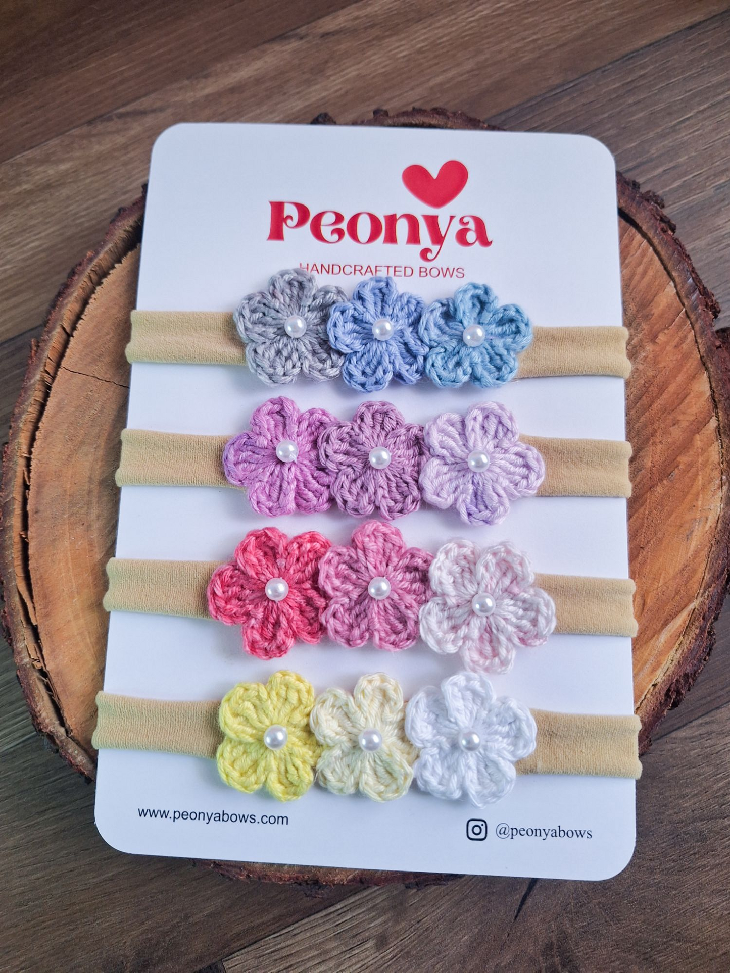 Set Florecitas Tejidas con Perla (Newborn)