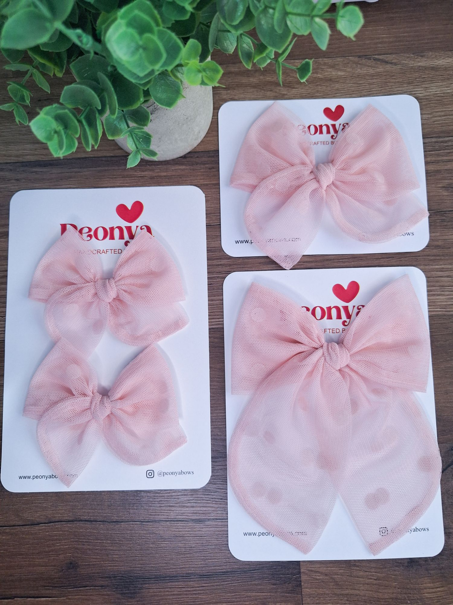 Moño Tul Dots Rosa Baby
