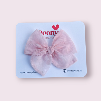 Moño Tul Dots Rosa Baby