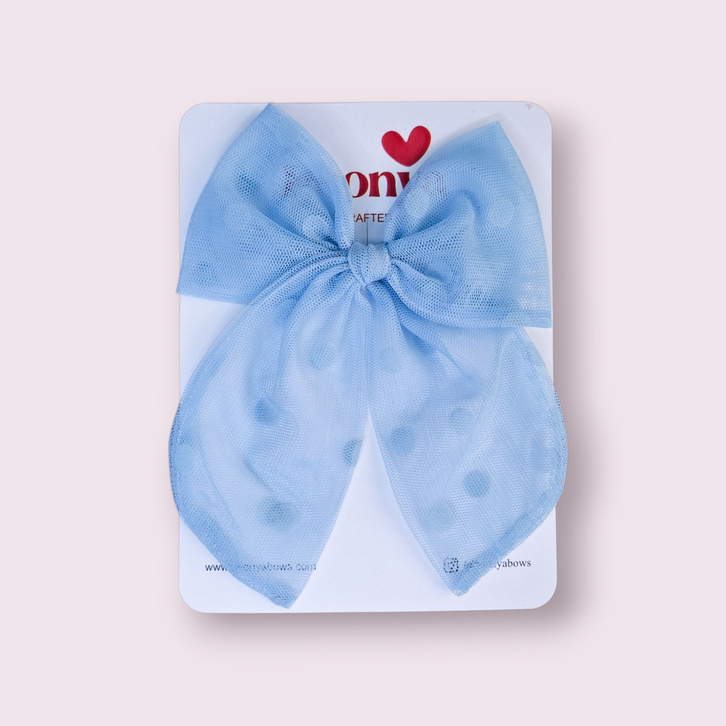 Moño Tul Dots Azul Cielo
