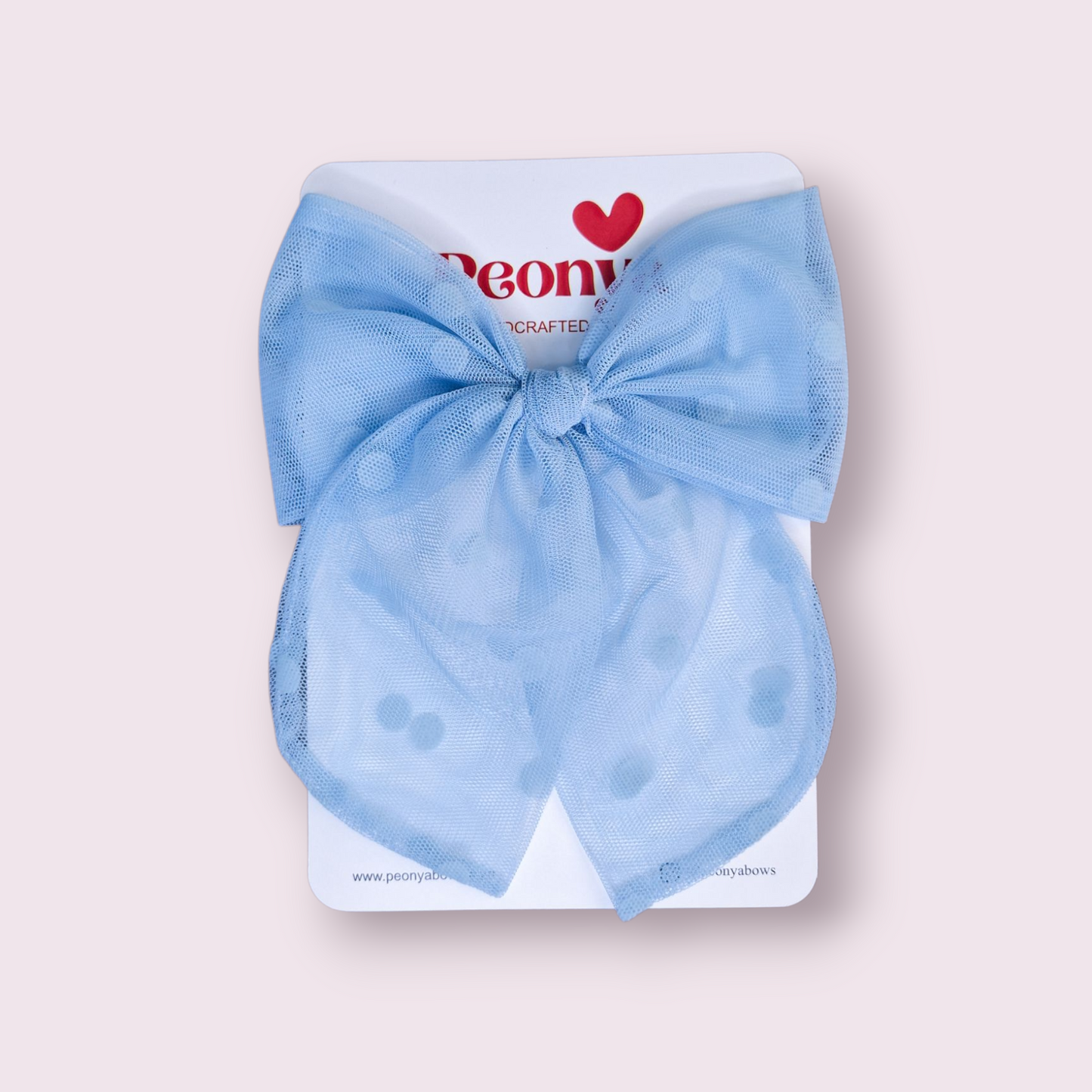 Moño Tul Dots Azul Cielo