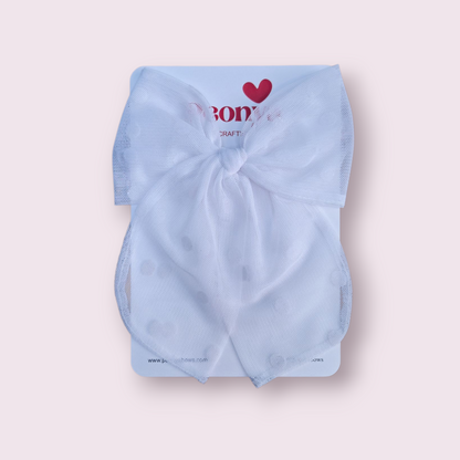 Moño Tul Dots Blanco