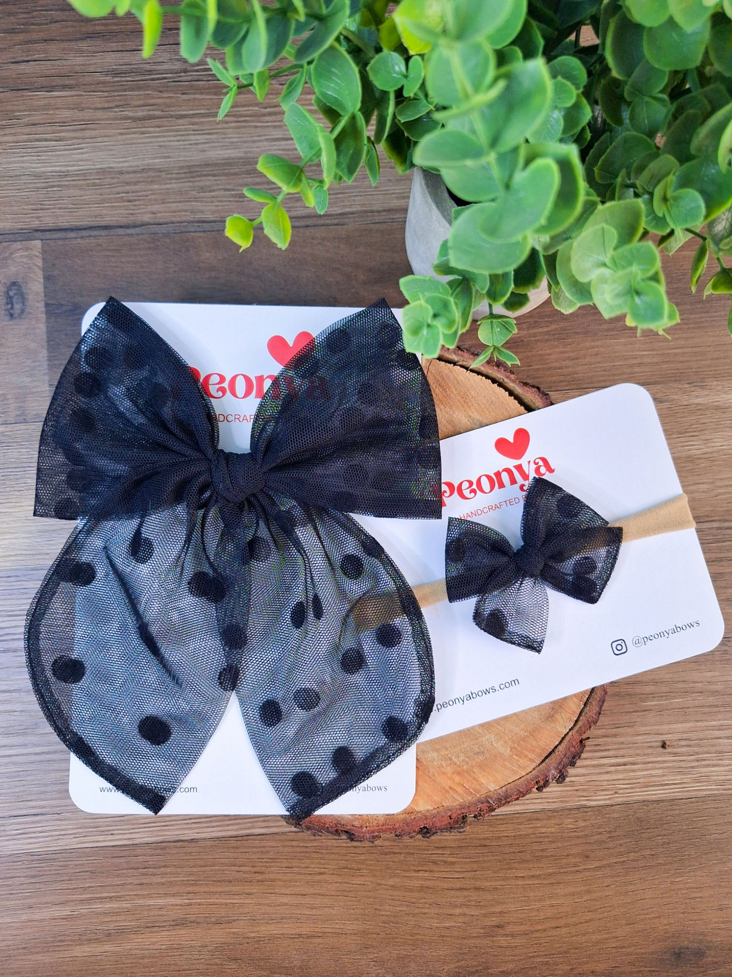 Moño Tul Dots Negro