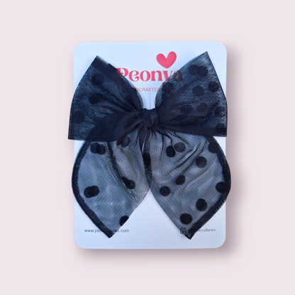 Moño Tul Dots Negro