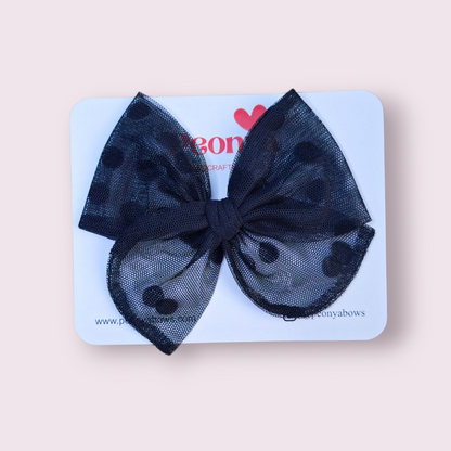 Moño Tul Dots Negro