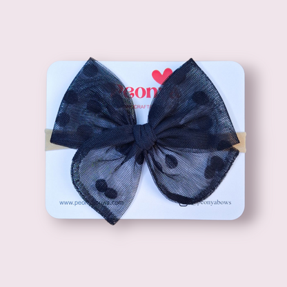 Moño Tul Dots Negro