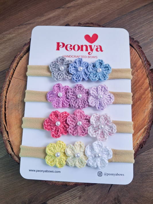 Set Florecitas Tejidas con Perla (Newborn)