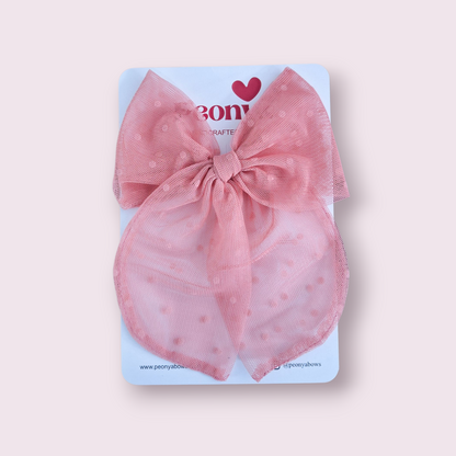 Moño Tul Dots Rosa Viejo