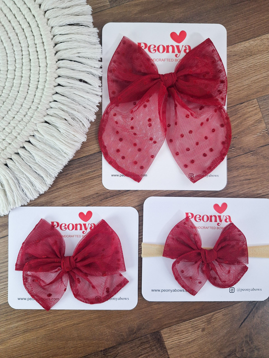 Moño Tul Dots Rojo