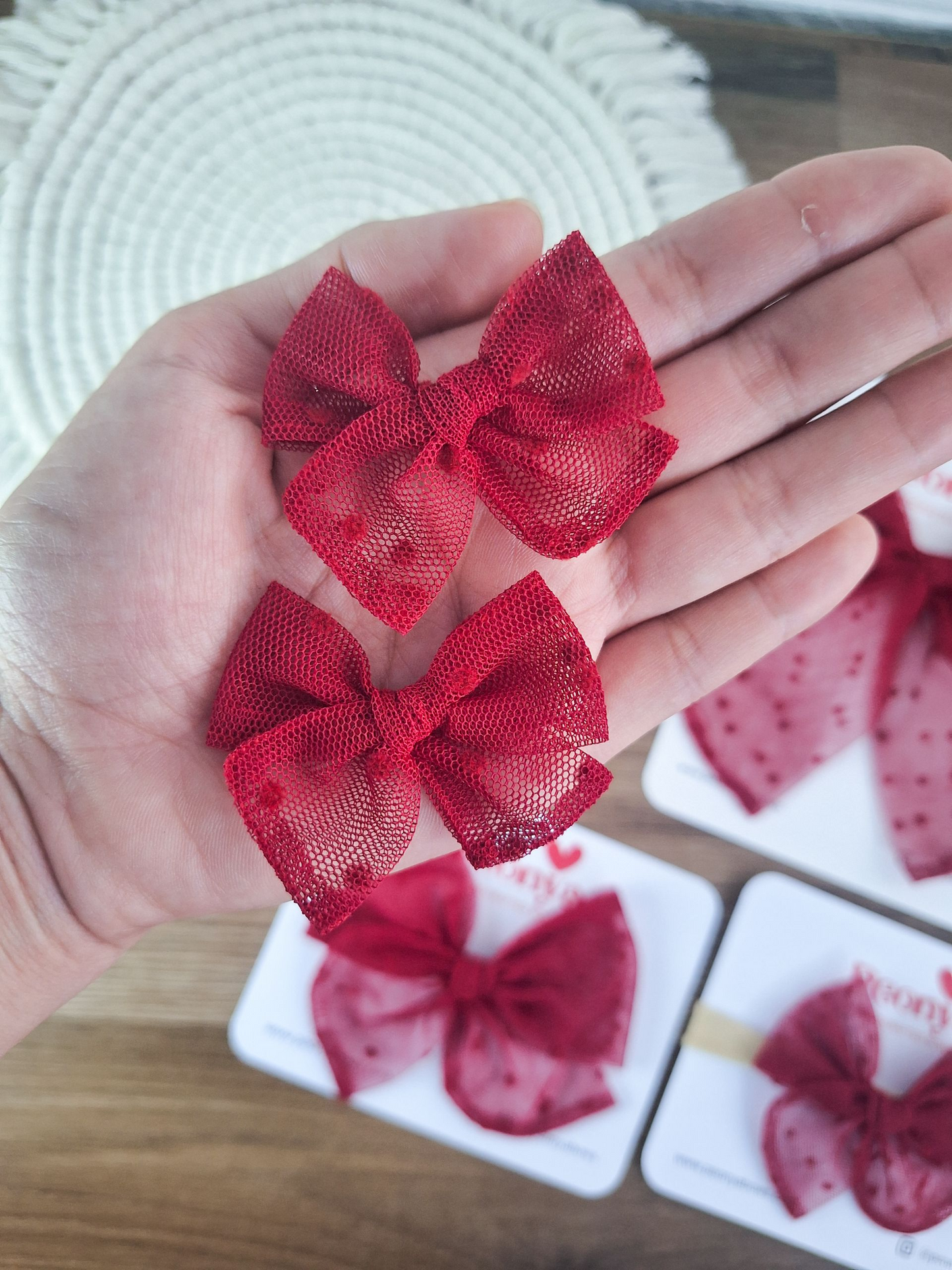 Moño Tul Dots Rojo