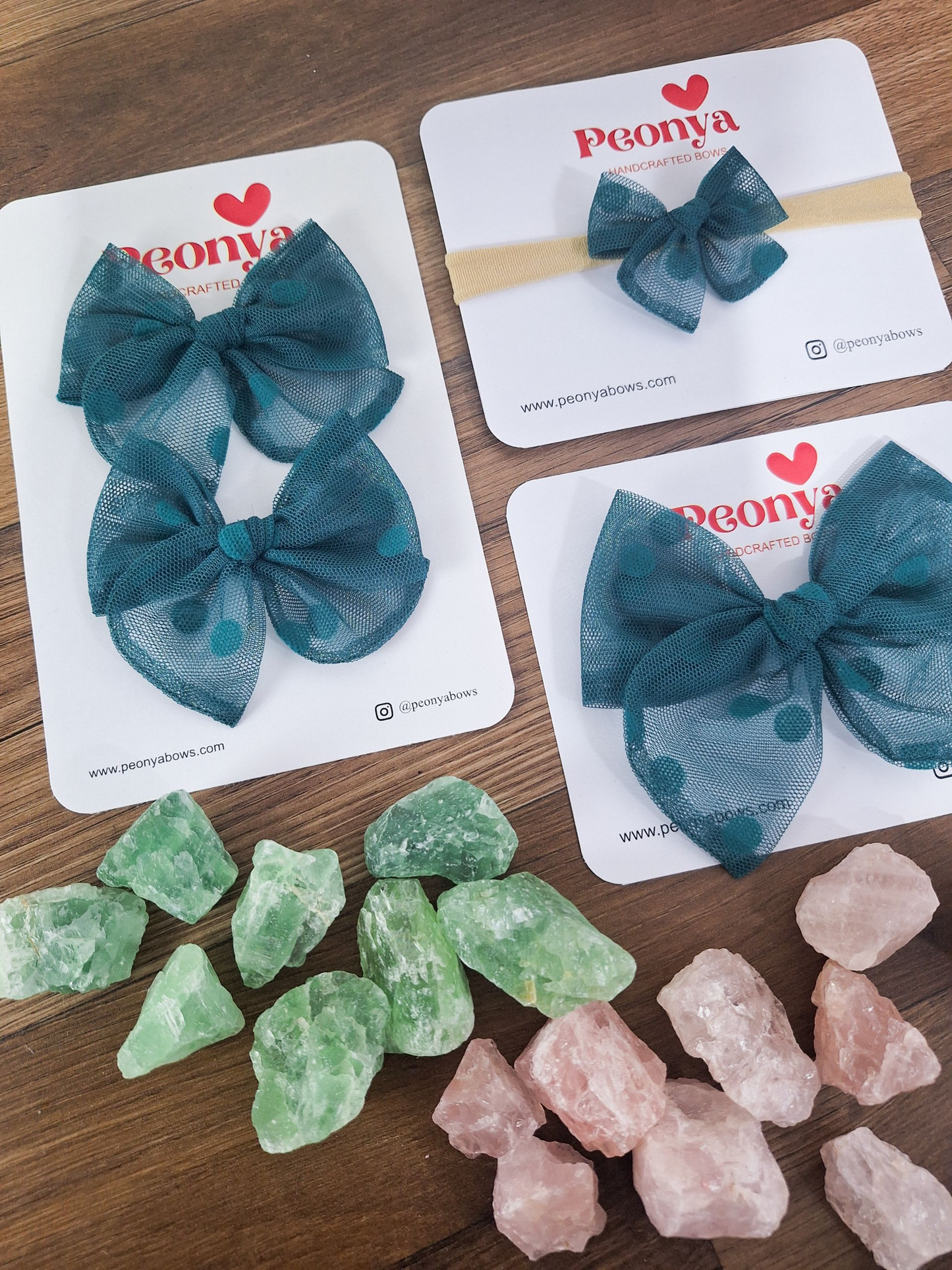 Moño Tul Dots Verde Oscuro
