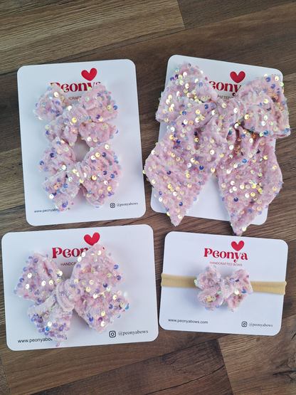 Moño Velvet Lentejuelas Rosa