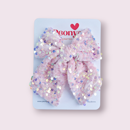 Moño Velvet Lentejuelas Rosa