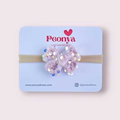 Moño Velvet Lentejuelas Rosa