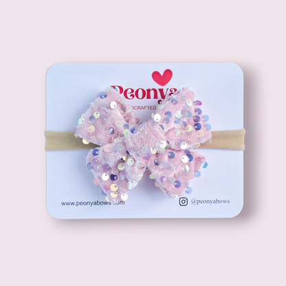 Moño Velvet Lentejuelas Rosa