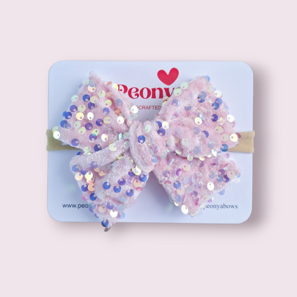 Moño Velvet Lentejuelas Rosa