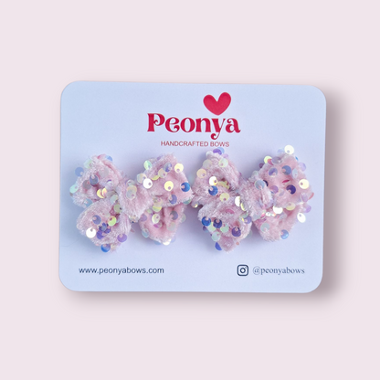 Moño Velvet Lentejuelas Rosa