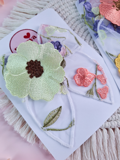 Moño Tul Flores Bordadas Multicolor